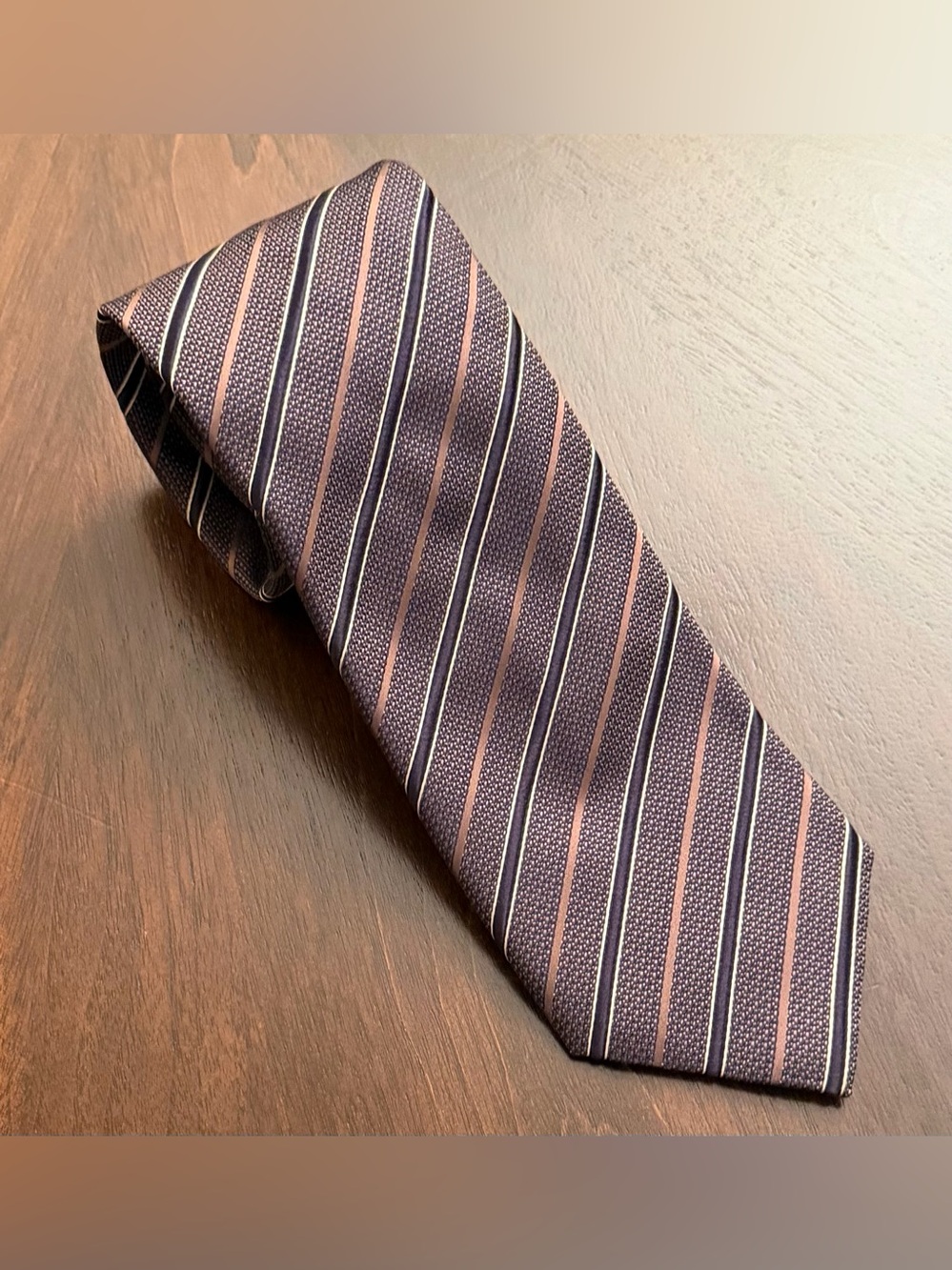 CANALI Italy Luxury Mens Silk Necktie Brown Purple Gold Striped Woven Jacquard